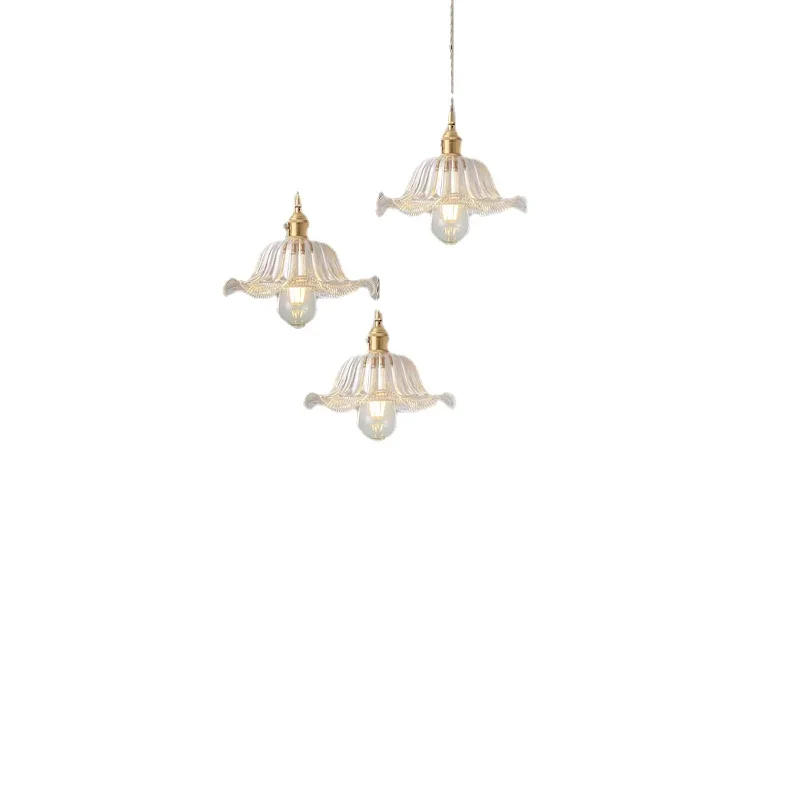 YY Nordic Three-Head Dining-Room Lamp Modern Minimalist Japanese Style Brass Glass Chandelier