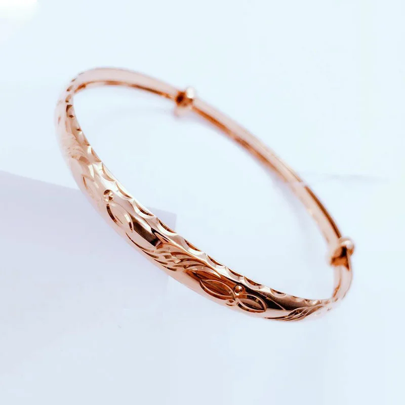 585 Purple Gold cameo Carving Push Pull Bracelets for women Fashion Plated 14K Rose Gold Bracelet No Inlay Banquet Jewelry