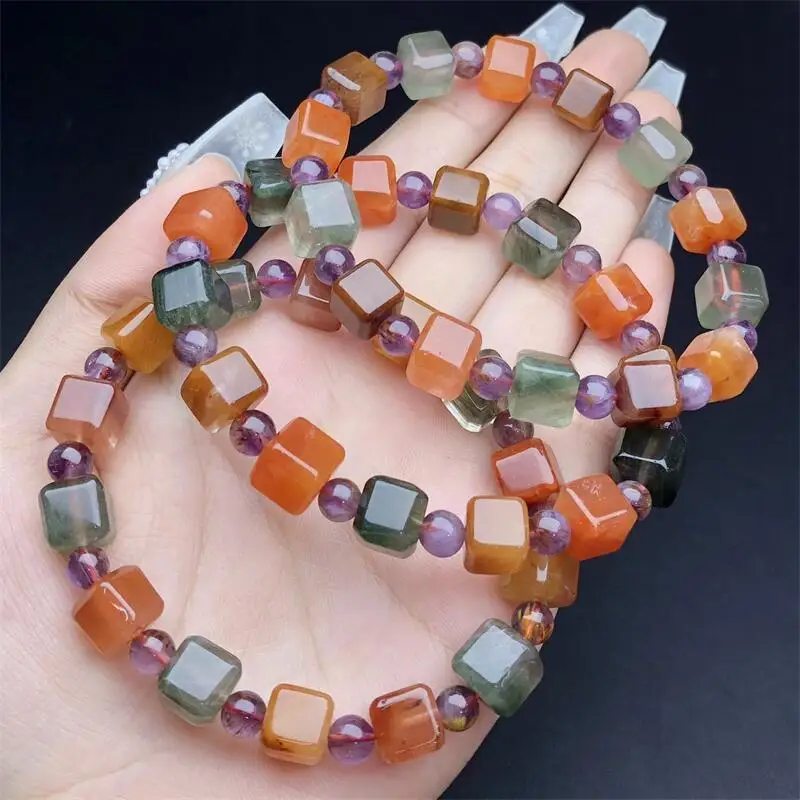 Natural Colored Rabbit Hair Quartz Bracelet Fashion Reiki Gemstone Round Beads Jewelry Couple Gift 1PCS