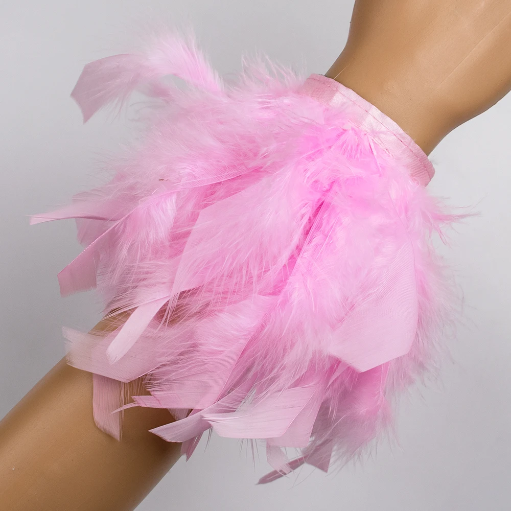 المرأة الوردي تركيا ريشة الأصفاد طويلة الأكمام بلوم تقليم الصيف ملابس الحفلات اكسسوارات السيدات الفراء ريشة المعصم كم المفاجئة على