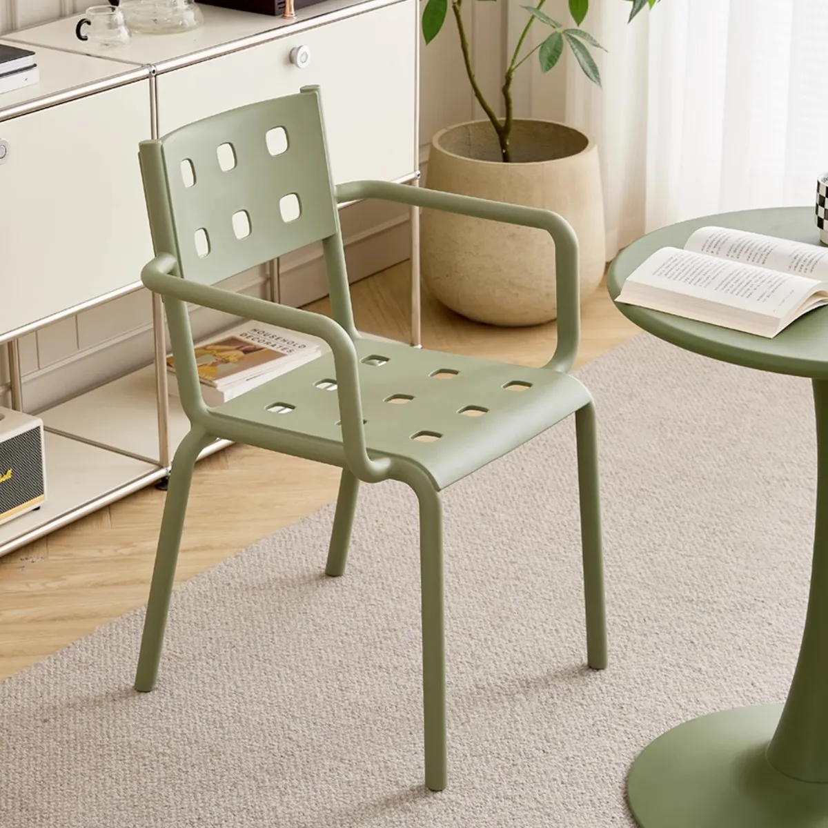 

Nordic household backrest armrest thickened plastic dining chair outdoor waterproof simple leisure reception negotiation combina
