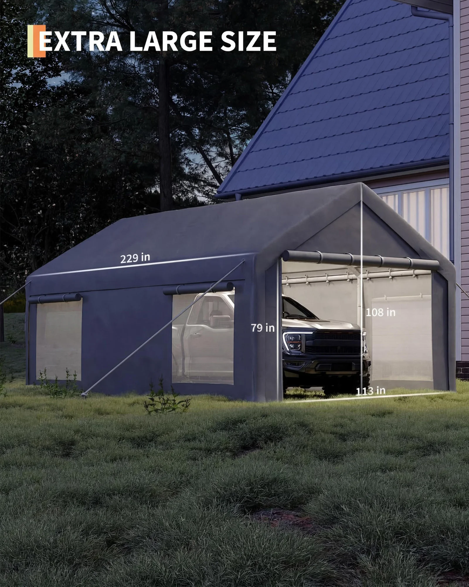 10x20FT Heavy Duty Carport Canopy With Sidewalls, 200G PE Portable Garage With Roll Up Doors & Windows For Cars Trucks Boats SUVs
