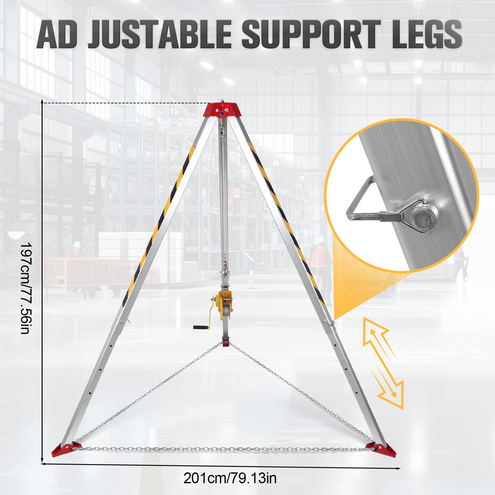 Confined Space Rescue Tripod Aluminum Narrow Small Space Rescue Tripod with 500LBS Winch with Adjustable Legs for Firefighting