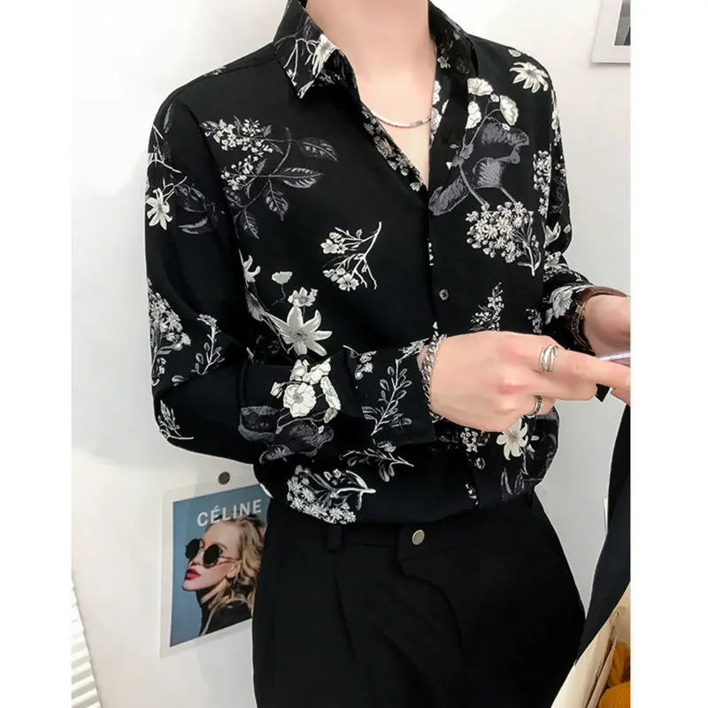 Stylish Lapel Button Spliced All-match Printed Shirts Men\'s Clothing 2023 Spring New Loose Casual Tops Long Sleeve Korean Shirt