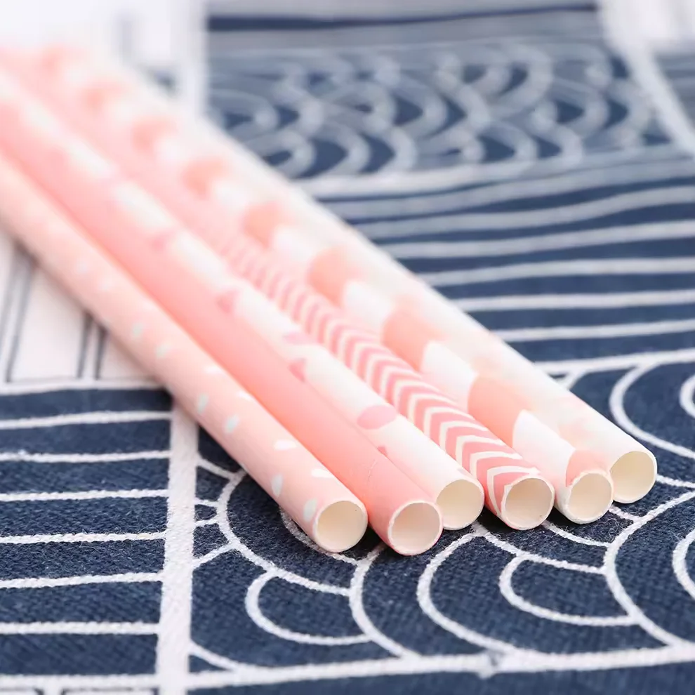 

6*197mm Pink Mixed Paper Straws 600 Pcs Paper Drinking Straws For Wedding Party Restaurant Juice Coffee Cold Drinks Dessert