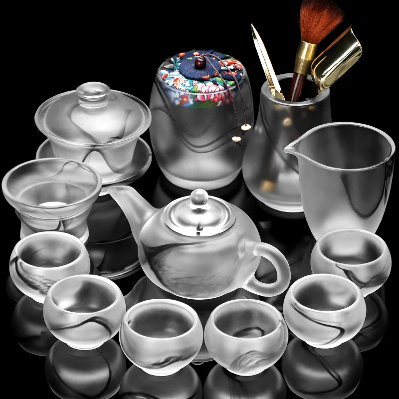 

Glass tea set set light luxury white jade kungfu tea cup household cover bowl high-end high-end glass office reception