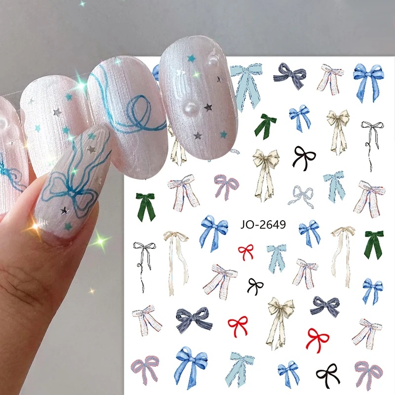 Mini cinta deslizante con pajarita, pegatinas coloridas con lazo 3D para uñas, calcomanías autoadhesivas coreanas encantadoras, decoración de uñas para manicura