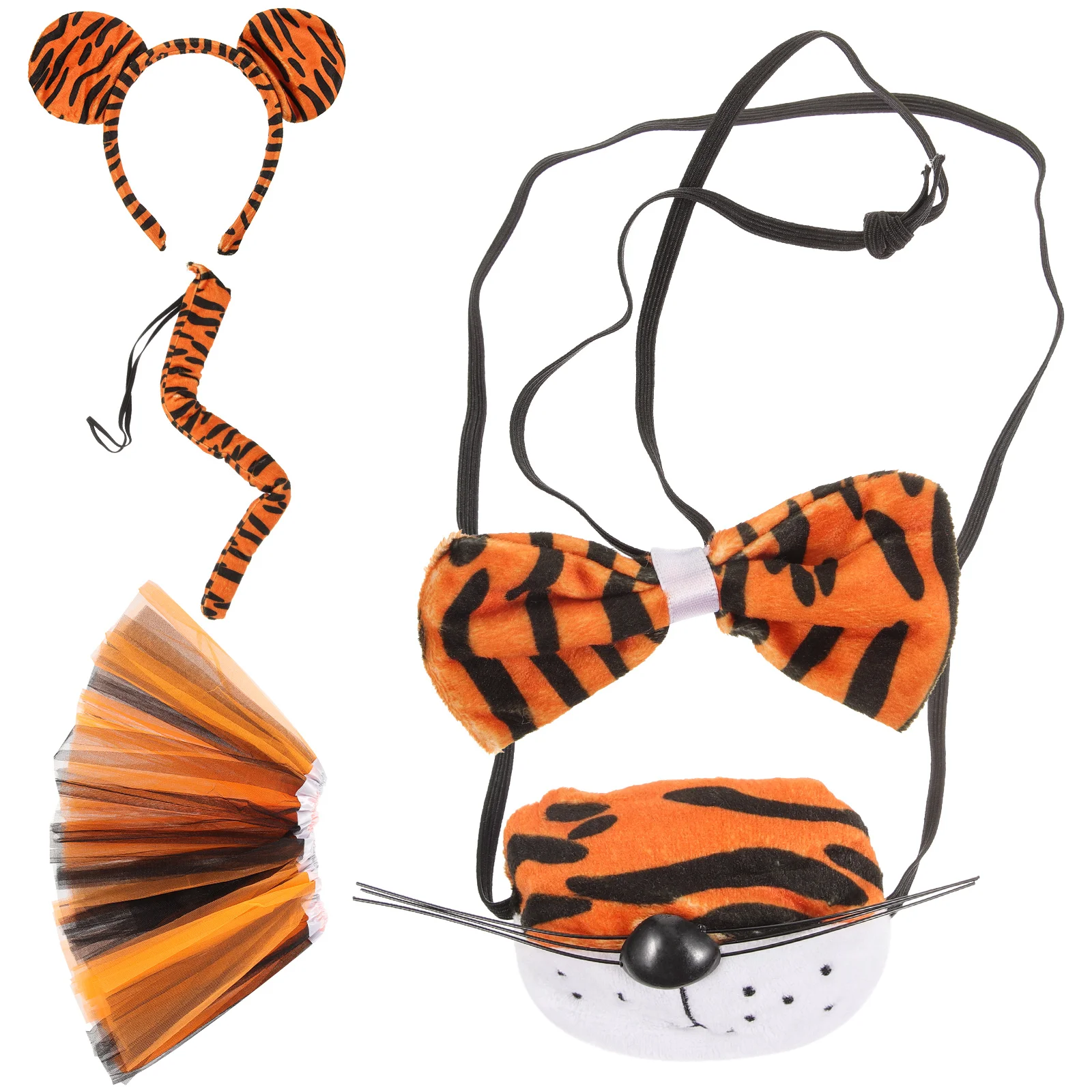 Halloween Animal Headband Tiger Ears Gauze Skirt Set Hair Wear Girl Cosplay Kit Fabric Props Tail Child