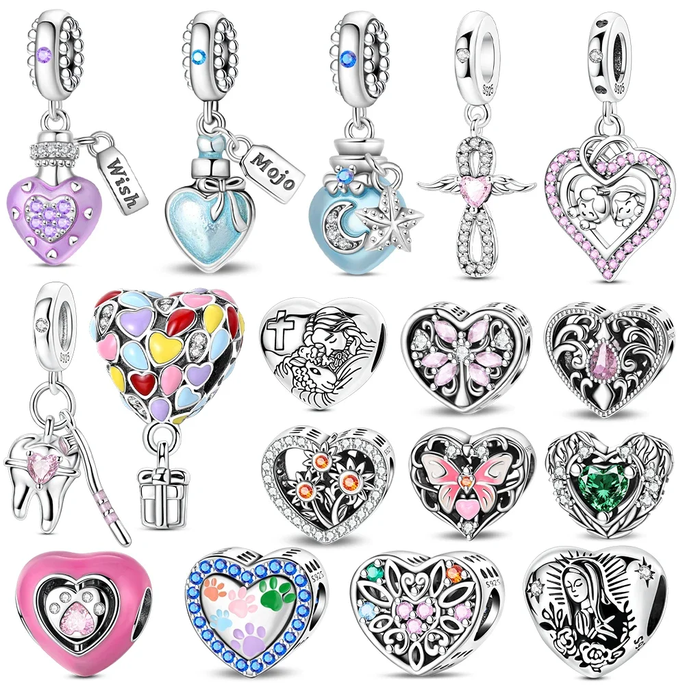 Heart Theme Love Wish Bottle Angel Silver Plated Bead Original Charms Fit Bracelets Bag Keychain Charms DIY Women Gift Accessory