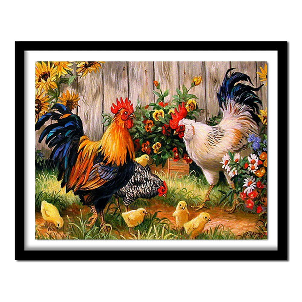 Diy Diamond Painting Decorative Painting Chickens In The Garden  Diamond Embroidery Full Square Drill Rooster Hen