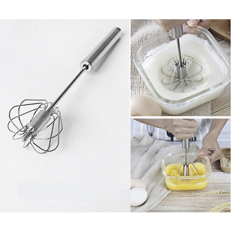 Semi-Automatic Egg Beater 304 Stainless Steel Egg Whisk Manual Hand Mixer Self Turning Egg Stirrer Kitchen Egg Tools