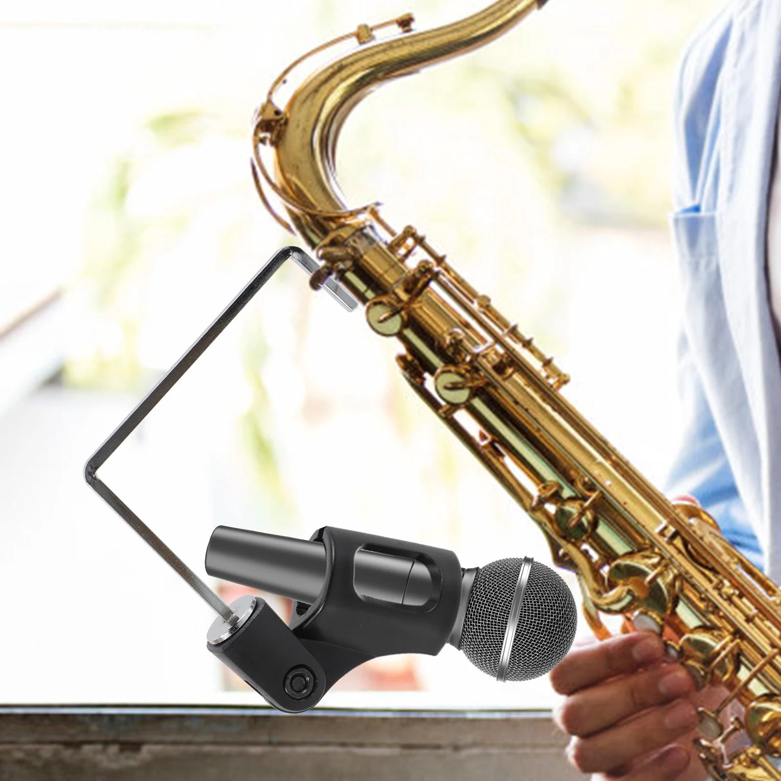 

Saxophone Microphone Clip Clips-on Stands Support Accessories Mounts Adjustable Cable
