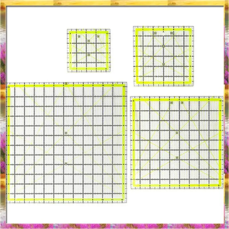 

【AB07 Price 】4 Pcs Fabric Cutting Ruler Acrylic Quilters Rulers Clear Mark With Non Slip Rings