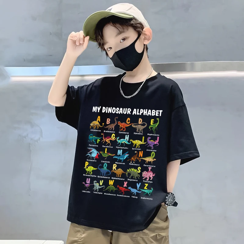 My Dinosaur Alphabet Baby Boys Girls Short Sleeve Tops Kids Tees Summer Clothing Loose Fashion Trendy Children's Cotton T-shirt