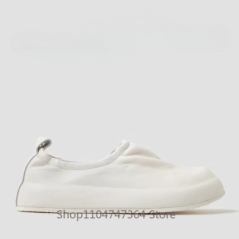 Luxury Designer Cowhide Shoes Men's Loafers Genuine Leather Thick Sole Casual Work Outdoor Sport Leather Shoes Male White