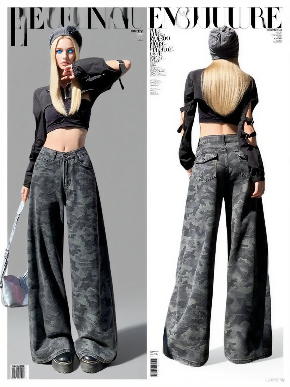Celana Panjang Model Wide Leg Kamuflase Pinggang Tinggi Longgar Ramping Wanita Musim Gugur Musim Dingin Vintage Motif Leopard Jeans