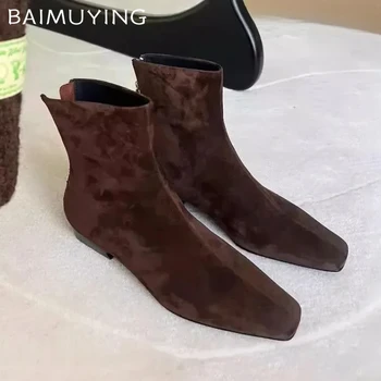 Bottines en daim pour femmes, chaussures plates élégantes, tendance hiver Goth gladiateur décontracté, moto De neige, 2024