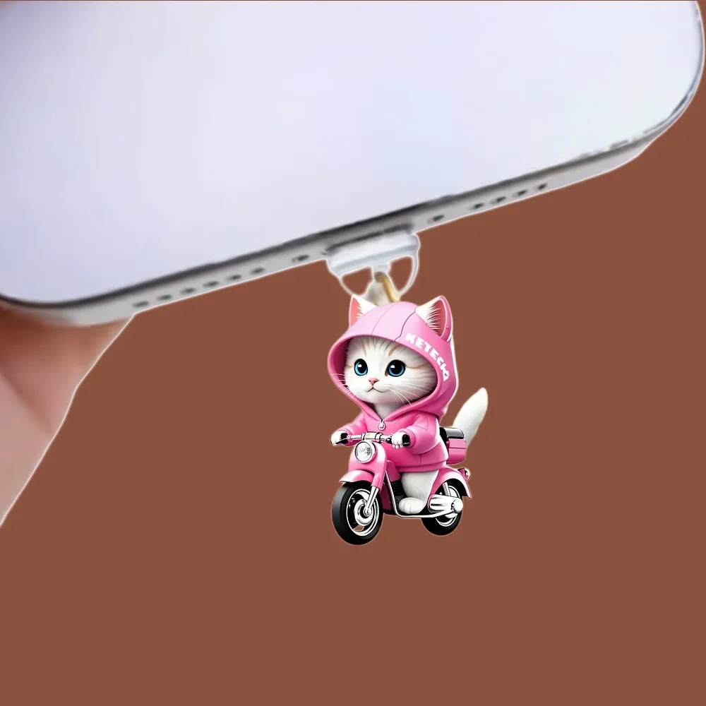 การ์ตูนปลั๊กฝุ่นสีชมพู Type-C ปลั๊กฝุ่นอะคริลิคจี้โทรศัพท์การ์ตูน Iphone Connector ปลั๊กฝุ่นสําหรับของขวัญ Samsung Personal Use