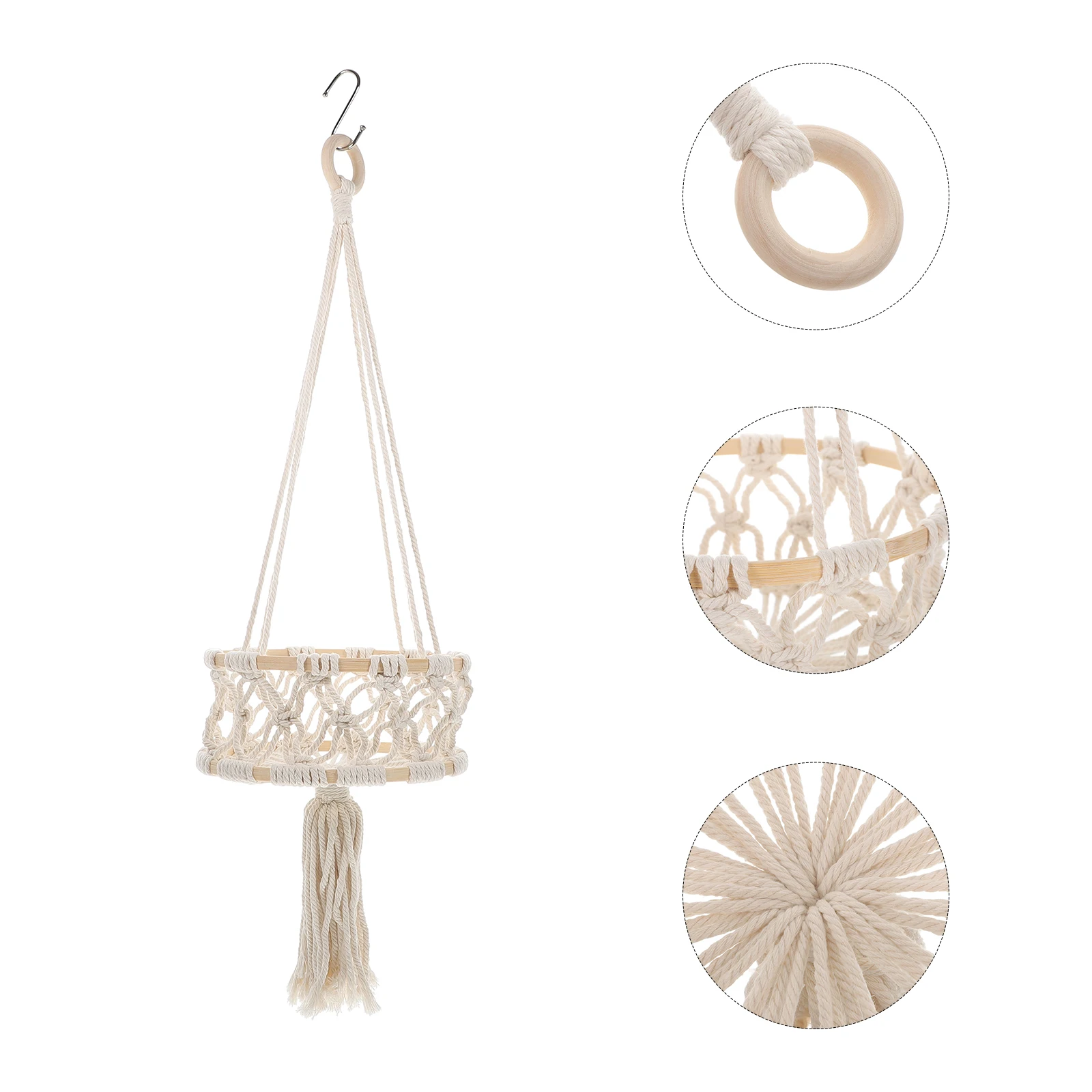 

Woven Hanging Basket Cotton Rope Macrame Fruit Basket for Kitchen Home Decor Rustic Farmhouse Style Multiple Use