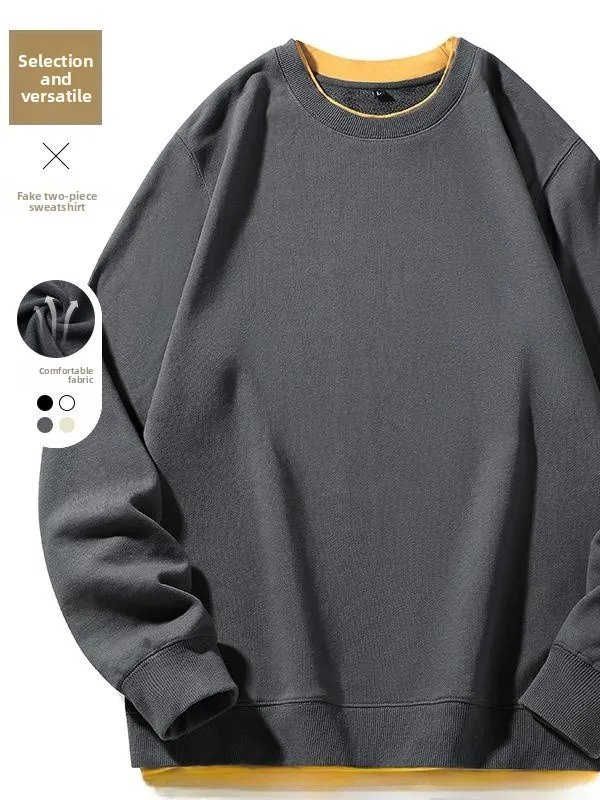 

Spring Autumn Pure Color Casual Sweatirt Men's Faionable Versatile round Ne Top Loose Base irt Polyester Fiber Long S...
