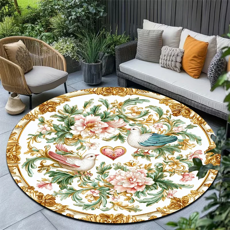 Pigeon & Flower Style Flannel-printed round floor mats are slip-resistant Suitable living room bedroom terrace garden carpets