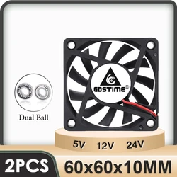 2 pcs Gdstime 60mm 24V 12V 5V 6cm Brushless USB 2pin 3pin DC Cooler Fan 60x10mm 6010 ball for computer pc cpu case Cooling Fan