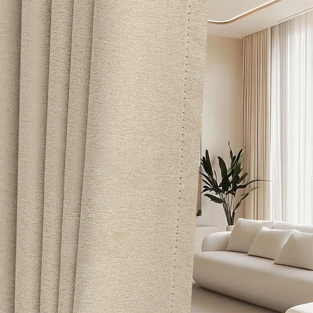1pc double-sided linen curtain for light blocking, suitable for living room and bedroom, beige farmhouse curtain, off-white crea