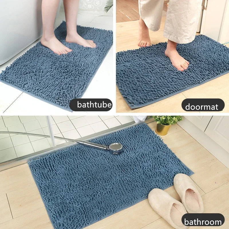 Solid Color Bathroom Mat Bath Carpets Chenille Water Absorption Bathtub Washbasin Floor Mat Non-slip Toilet Rug Plush Foot Mat