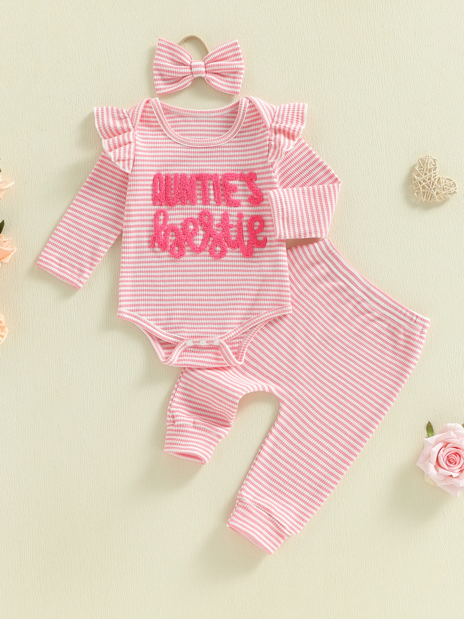 

Комплект одежды из 3 предметов для маленьких девочек, комбинезон с длинными рукавами и круглым вырезом с цветочным принтом, штаны, комплекты с повязкой на голову на осень-зиму