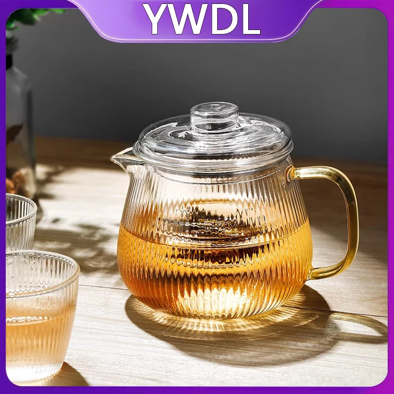 480/650ml Stripe Glass Teapot Infuser For Loose Leaf Tea Clear Heat-resistant Kettle With Tea Strainer Infuser Home Teaware