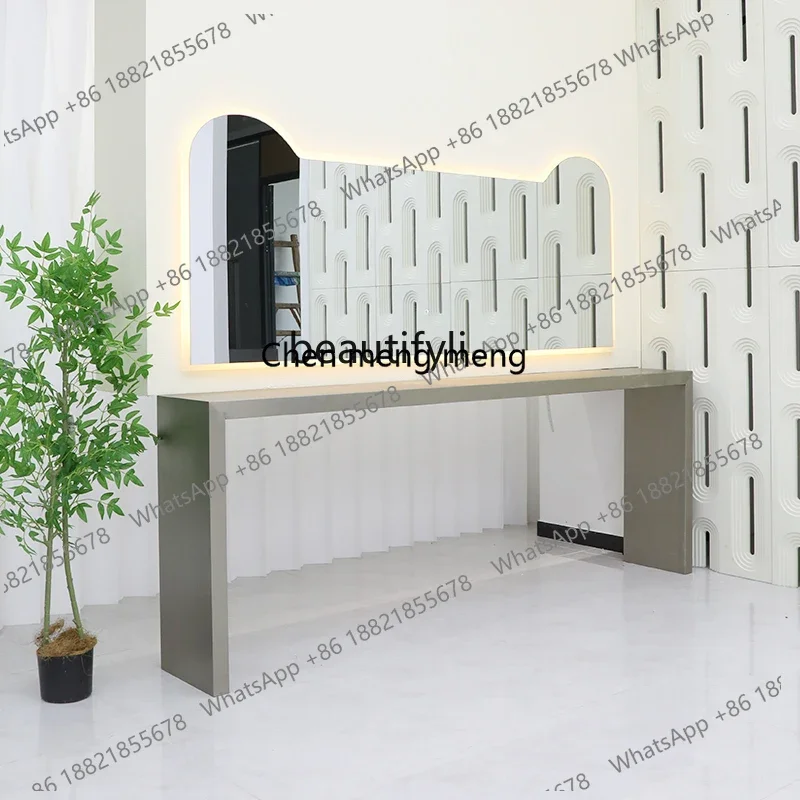 H134 Barber shop single-sided wall-mounted barber shop mirror table with lamp with table integrated perm and dyeing mirror