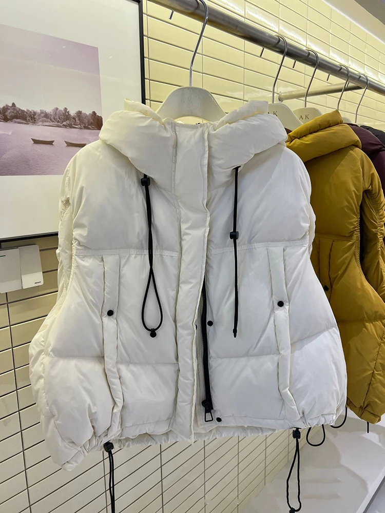 가을 겨울 후드 푸퍼 솔리드 다운 베스트 여성용 따뜻한 지퍼 조끼 아우터웨어 여성용 화이트 덕 다운 민소매 조임끈 조끼