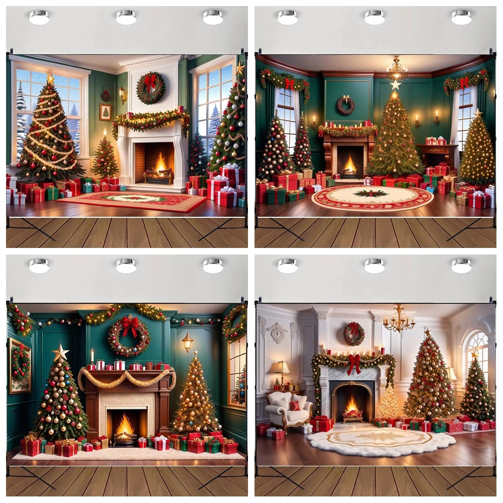 

MOON.QG Background Red Wreath Fireplace Merry Christmas Backdrops For Photography Wallpaper Photo Booth Portrait Party Supplies