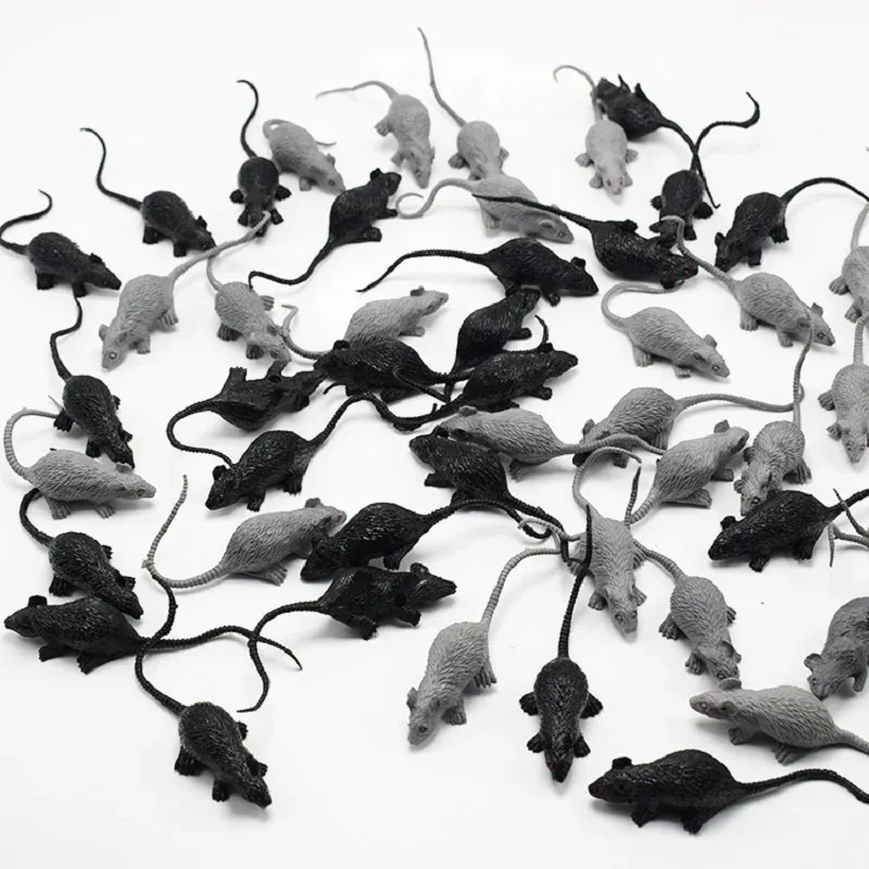 10Pcs Simulation Mini Mouse Model And White Flower Spider Horror Spoof Scary Halloween April Fools Toy Plastic Animals Figures