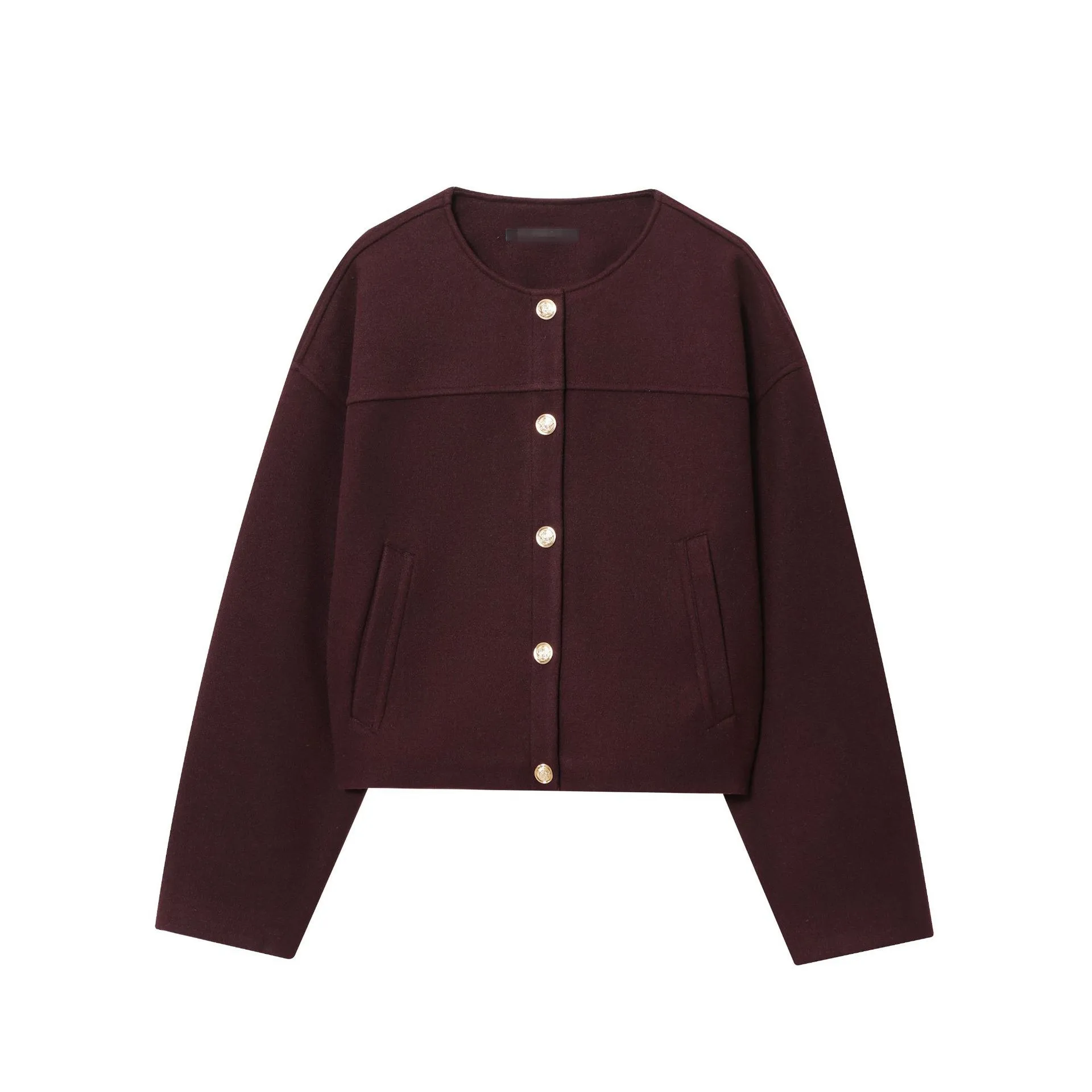 

New Autumn/Winter Fashion Casual Long Sleeve O-neck Single Breasted Pockets Solid Color Slim Fit Jacket