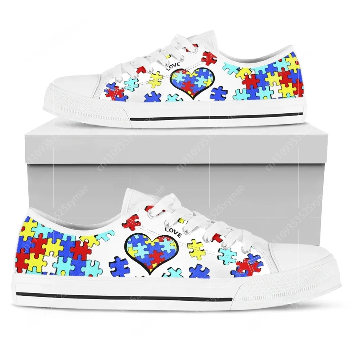 

Autism Awareness Heart Low Top Sneakers Mens Womens Teenager High Quality Canvas Sneaker Couple Shoes Custom Personalized Shoe