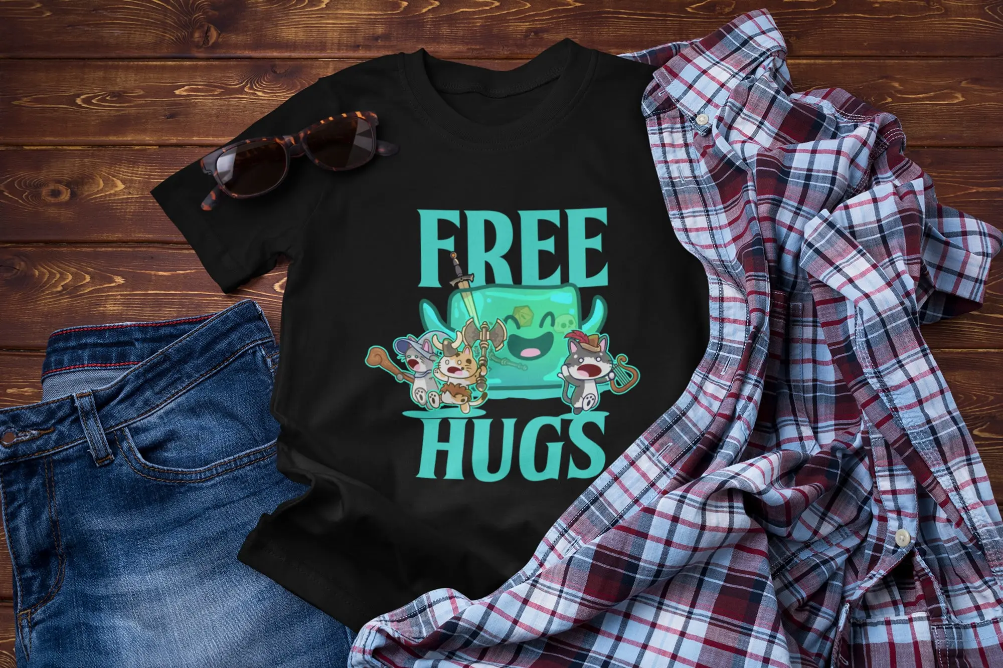 Free Hug Gelatinous Cube T shirt Dnd Cats Roleplaying For Dungeon Master Rpg Tabletop Games Role Playing