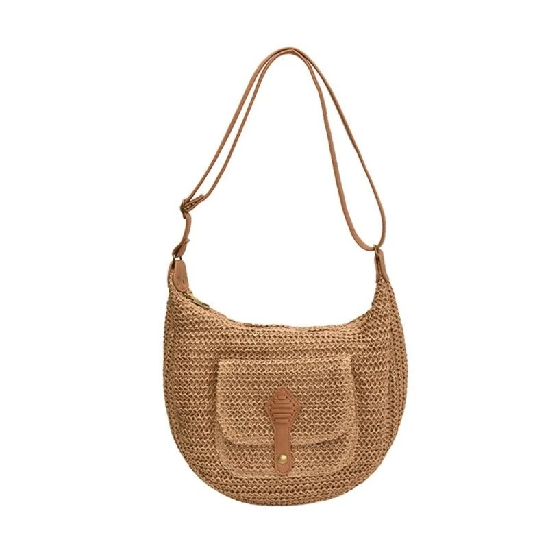 

G5AE Women Straw Beach Bag Handmade Bag Simple Shoulder Bag Crossbody Bag Woven Vacation Bag for Daily Travel