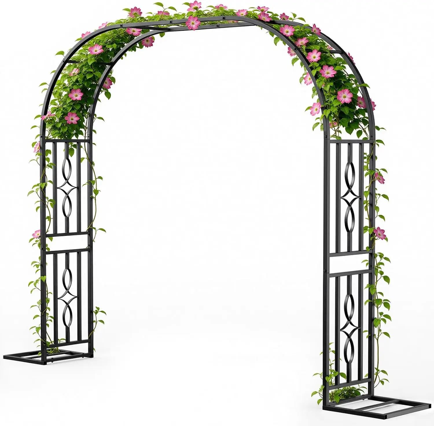 Metal Garden Arch Heavy Duty Garden Trellis For Outdoor Climbing Plants Archway Enlarged Base Frame Backdrop Stand For Wedding Party Lawn Patio Yard Decoration Black