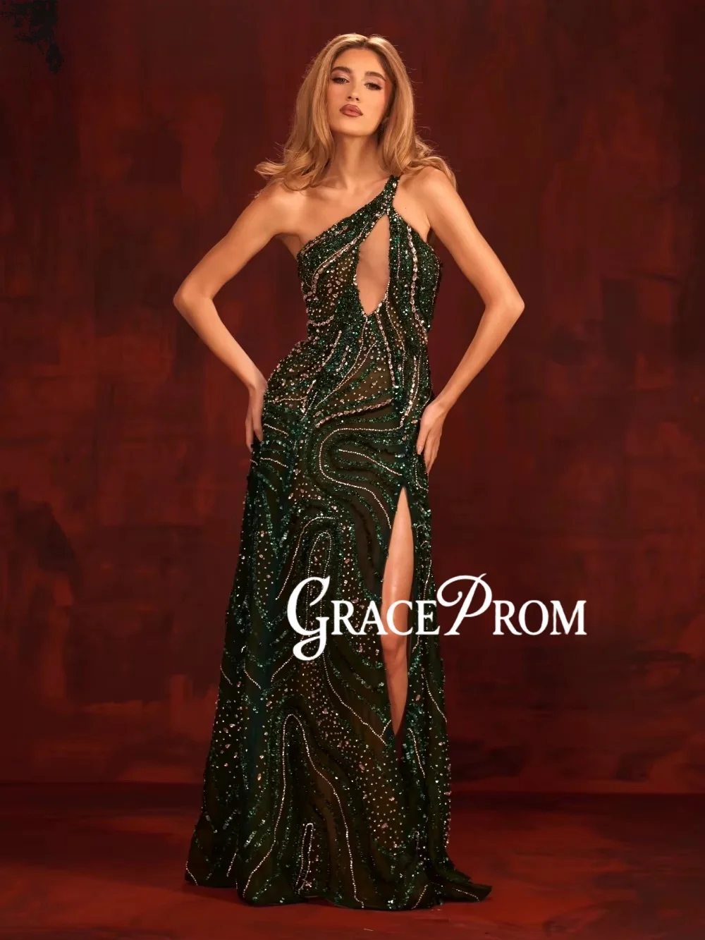 

Glamorous Heavy Beaded Evening Dress Sexy One Shoulder High Slit Wedding Party Gown 2026 Customized Luxury Long Banquet Dresses