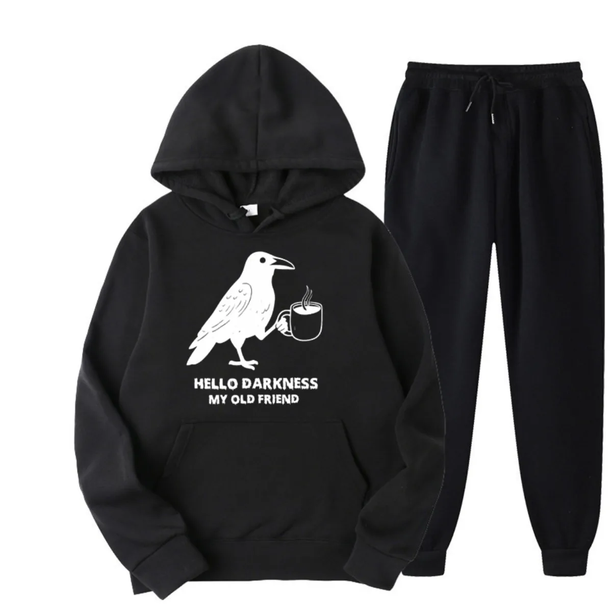 

Hello Darkness My Old Friend Sweatshirt Halloween Horror Season Vibes Hoodie Fashion Retro Round Neck Hoodie Set