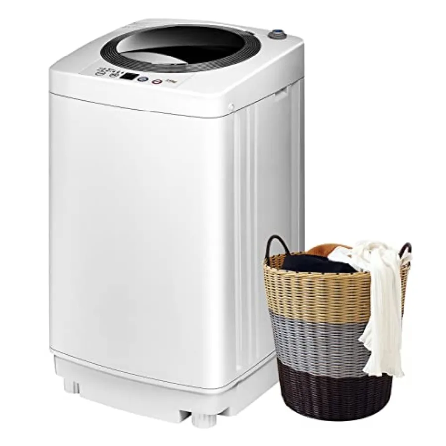 Portable Washing Machine 8Lbs Capacity Full-automatic Washer with 6 Wash Programs LED Display 3 Water Levels Compact Laundry Wa
