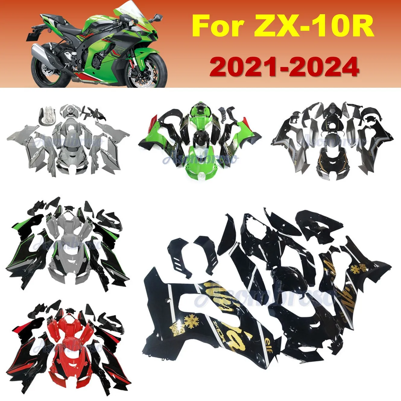 

For Kawasaki Ninja ZX10R 2021-2024 2025 ZX-10R Snow Black Body Gold Decal Fairing Shell Motocycle Full Bodywork Cowling