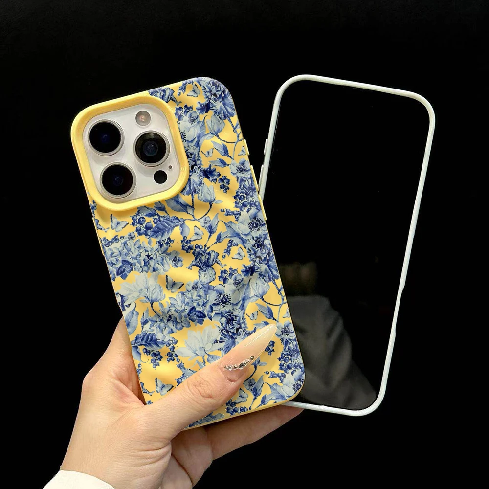 Blau-weiße Porzellan-Kunst-Handyhülle für iPhone 17 16 15 14 13 12 11 Pro Max 14 Plus 17Air Faltenwellen-Soft-Silikonhülle – Detail 6