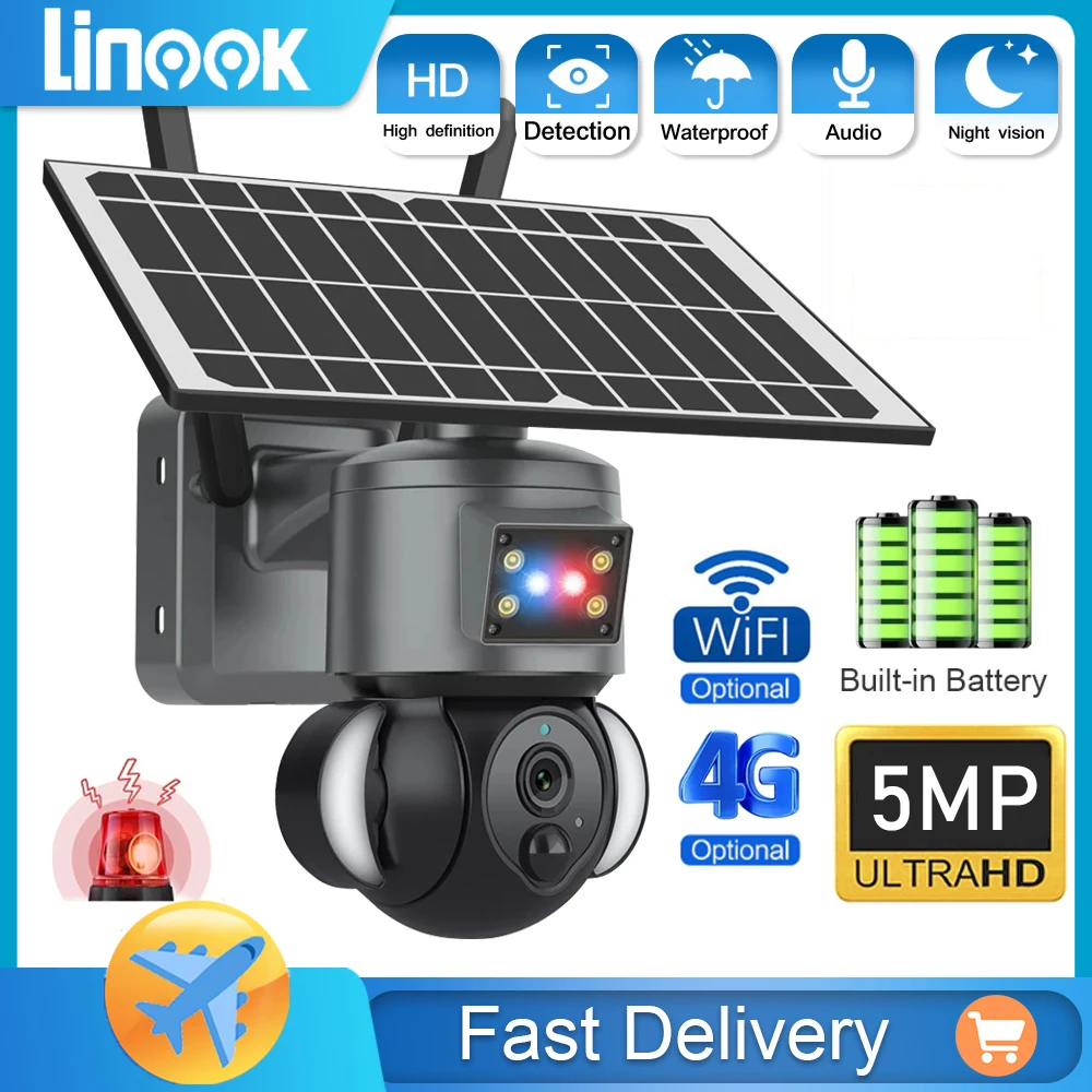 Linook UBOX, 5MP camera, outdoor security IP camera, wireless WIFI solar closed-circuit television, 4G sim solar camera, CCTV