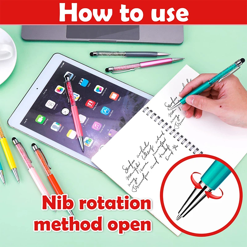 Imagem -02 - Canetas Esferográficas de Cristal Caneta Stylus de Cristal em Caneta Esferográfica Fina com Glitter e Diamante Canetas Capacitivas para Escrita 12 Peças