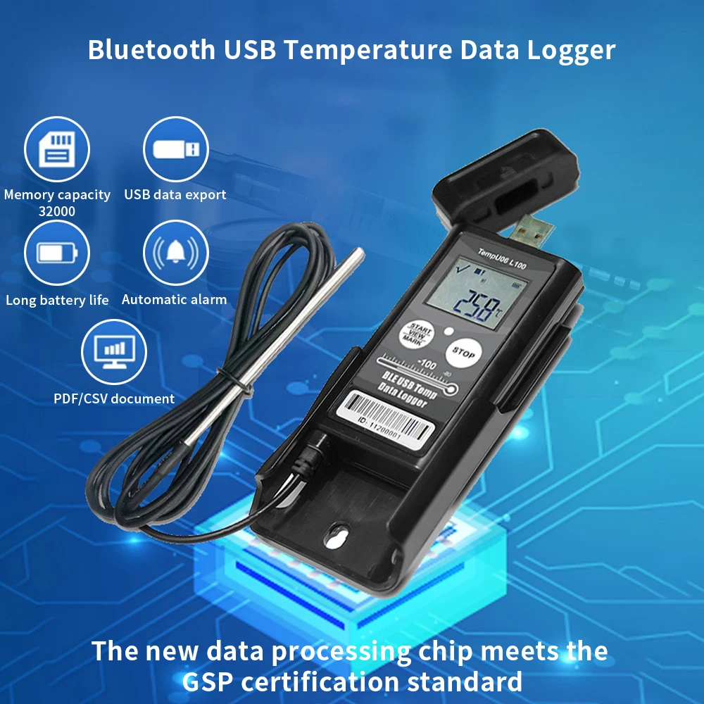 TempU06 registratore di temperatura Ultra bassa 32000 punti con sonda di temperatura esterna registratore di dati di temperatura USB Bluetooth