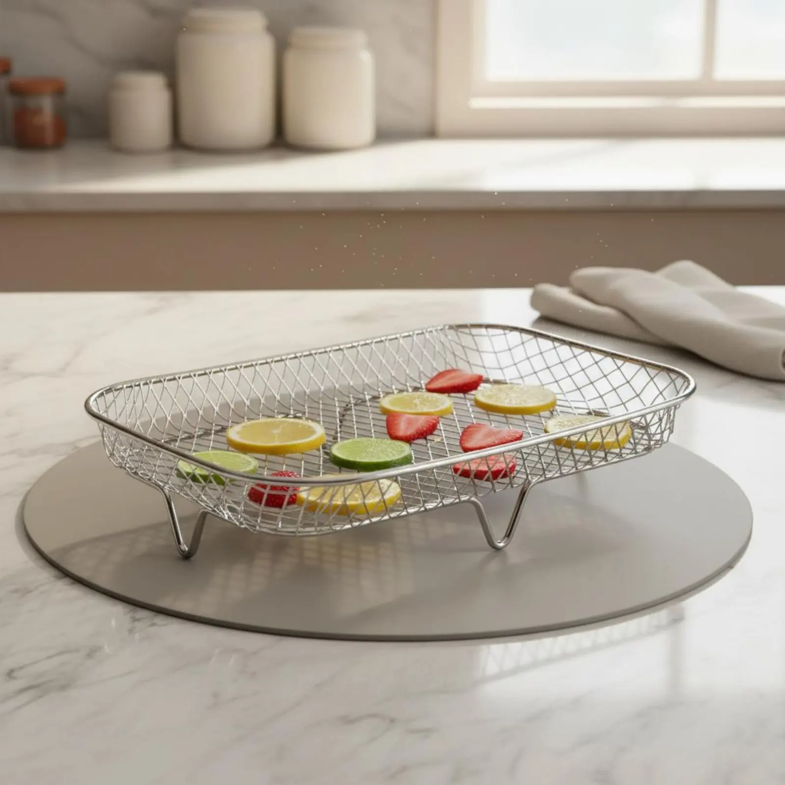 Air Fryer Rack Versatile Air Fryer Grilling Rack Stainless Steel Mesh Basket Food Grade Wire Grilling Basket Easy to Clean view 2