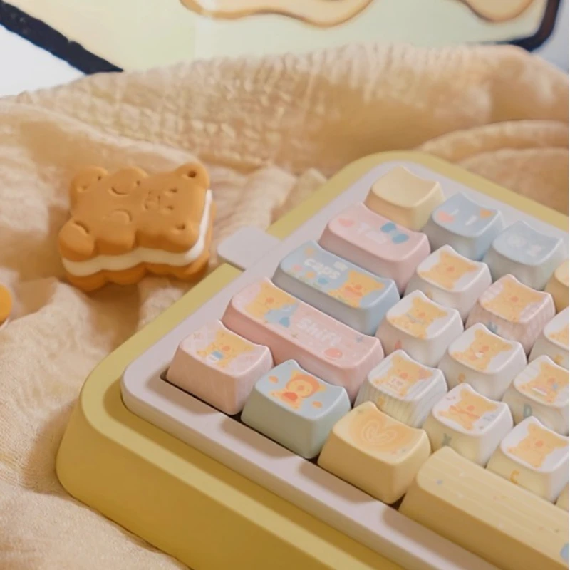 Lotte Little Bear Biscuits Cute Keycaps Custom Cherry Profile Mao Cat Head Yellow Round Mechanical Keyboard Keycaps for gift