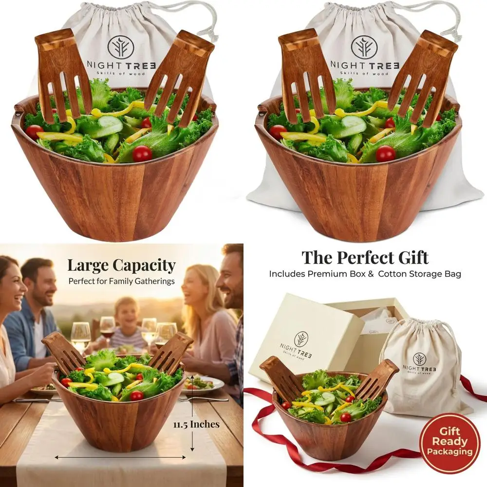 

Элегантный деревянный набор для салата с вилками для сервировки на 6-8 человек - идеально подходит для семейных обедов или в качестве подарка